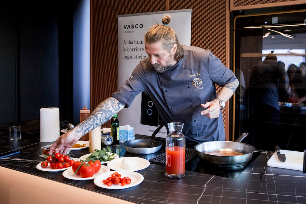 Showcooking durante evento Vasco in location a Milano centro, vicino al Duomo